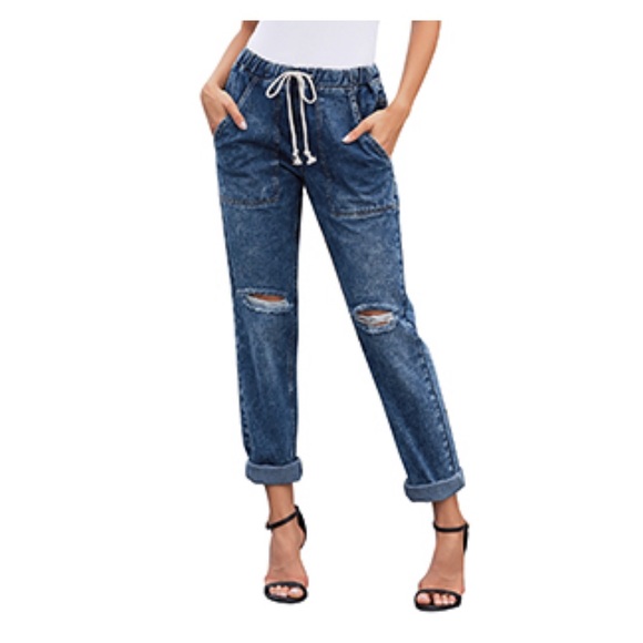 Drawstring Distressed Jeans - Picture 2 of 6